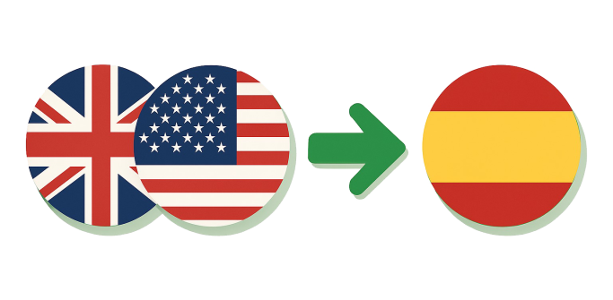 Flecha que dirige las banderas de Reino Unido y EE. UU. hacia la bandera de España.